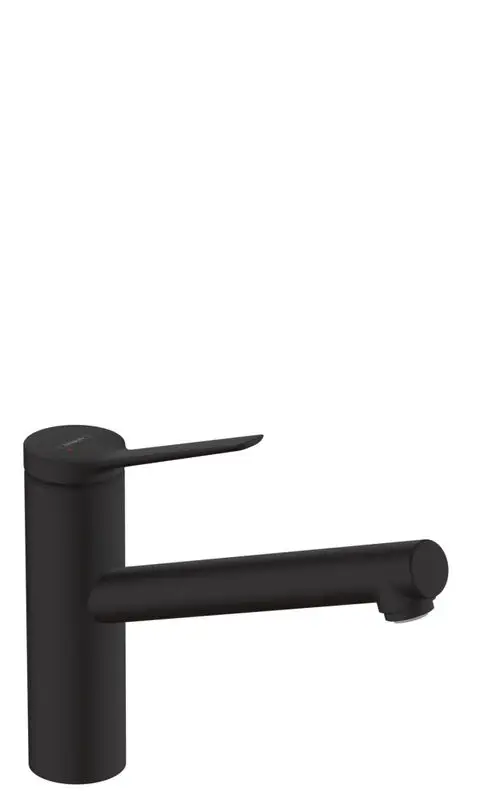 Spültischmischer in mattschwarz von Hansgrohe mit einer geraden Auslauf und einem Hebel zur Temperatur- und Mengeneinstellung.